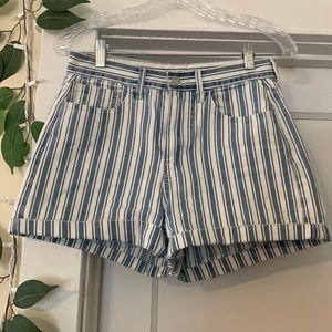 American Eagle Outfitters AEO striped blue and white mom shorts high waist